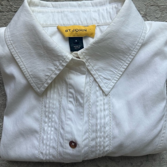 St. John White Short Sleeve Button Down Blouse Size 8 - Picture 7 of 11